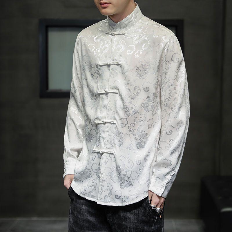 Herren Große Seiden Tang Anzug Jacke - Lockerer Schnitt, Chinesischer Stil, Stehkragen.