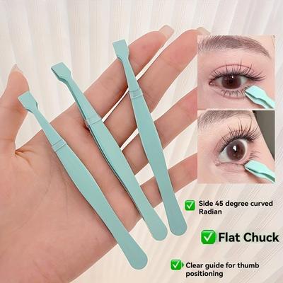 Eyelash Tweezers Stainless Steel Flat Head Curved Angle Non-Stick Coating Multifunctional Grafting Beauty Eyelashes Beauty Tools