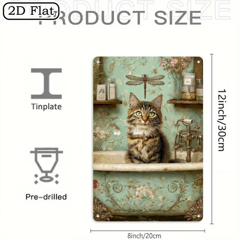 

Vintage Victorian Bathtub Cat Metal Wall Decor Mint Green Gold Accents D Flat Durable Home Garden 20x30cm（7.8x11.8inch）