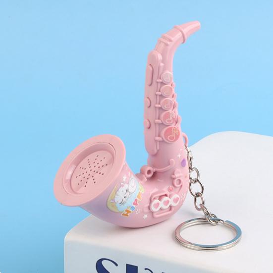 Keychain Pendant Mini Portable Musical Keychain Playable Vocal Sound Macaron Color Saxophone Shape Key Holder Stress-Relief Gift Accessories