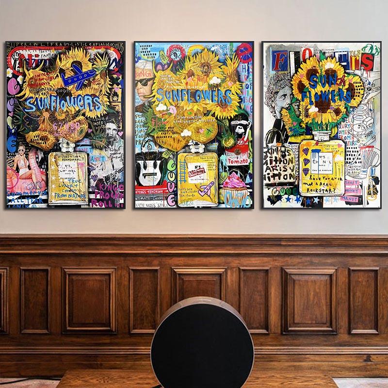 

Граффити Модный плакат с подсолнухом и печать на холсте в стиле уличной поп-музыки