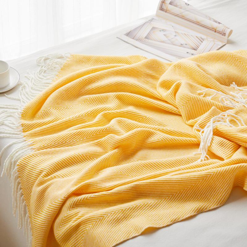 Woven Jacquard Herringbone Fringe Blanket Soft Acrylic Couch Sofa Bed Cover Decorative Throw