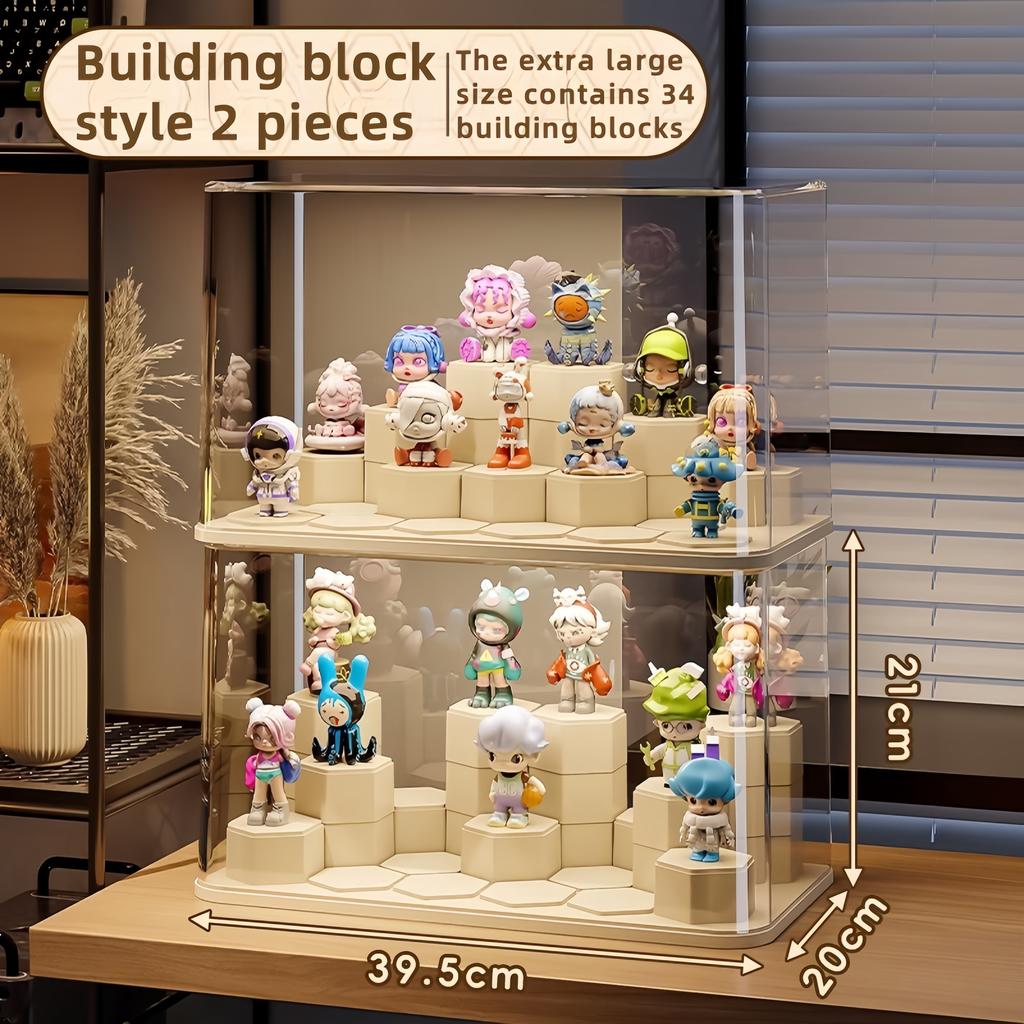 Blind Box Display Stand, Clear Acrylic Display Case, large Capacity Dustproof POP MART Doll Box Desktop Toy Thickened Figure Box