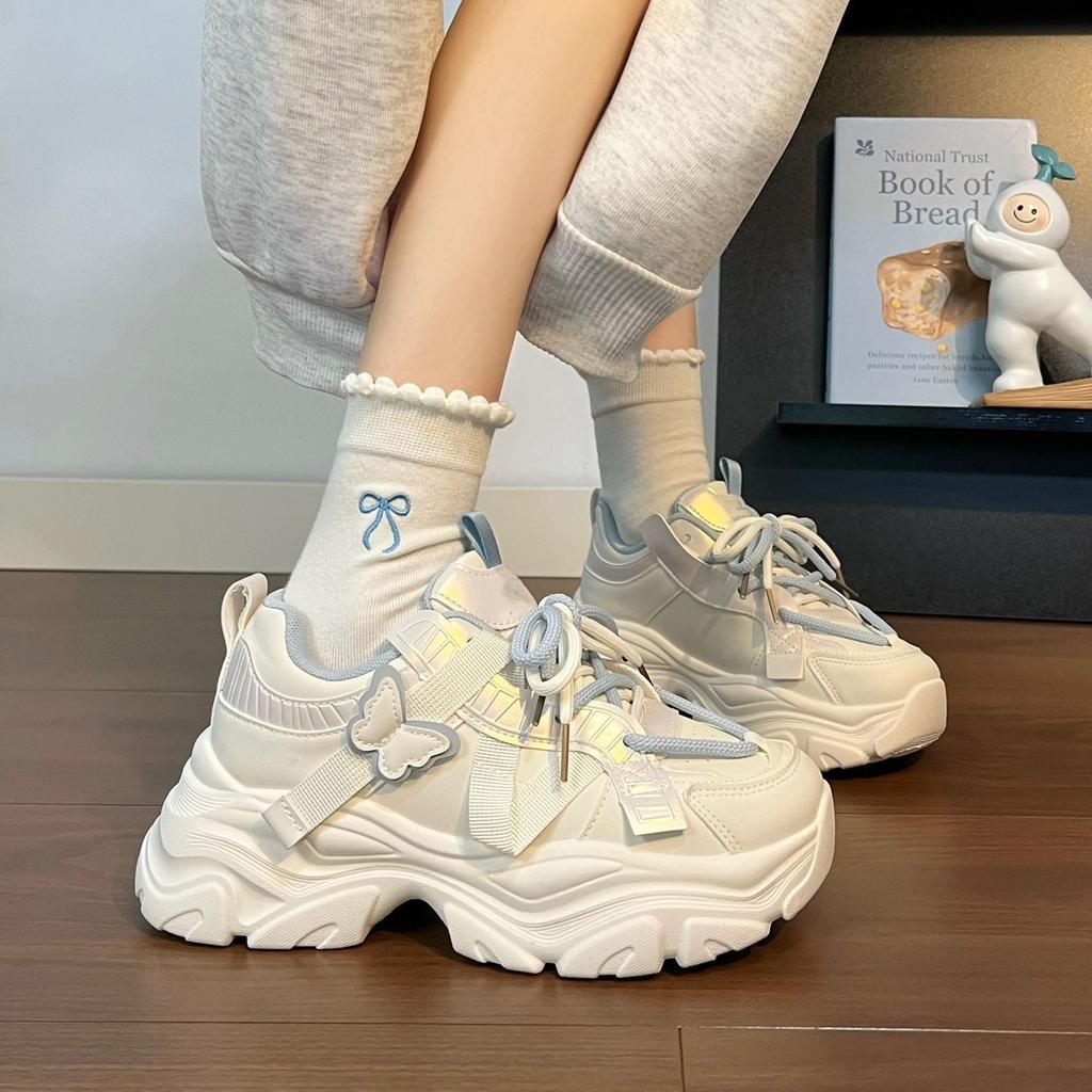 Women's Chunky Sneakers Autumn New Design Breathable Versatile Thick Sole Shoes for Students Trendy Comfortable