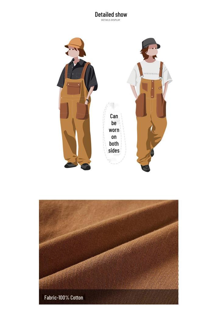 American Retro Khaki Unisex Workwear Overalls - 2025 Trendy Japanese Style Loose Straight-Leg Pants