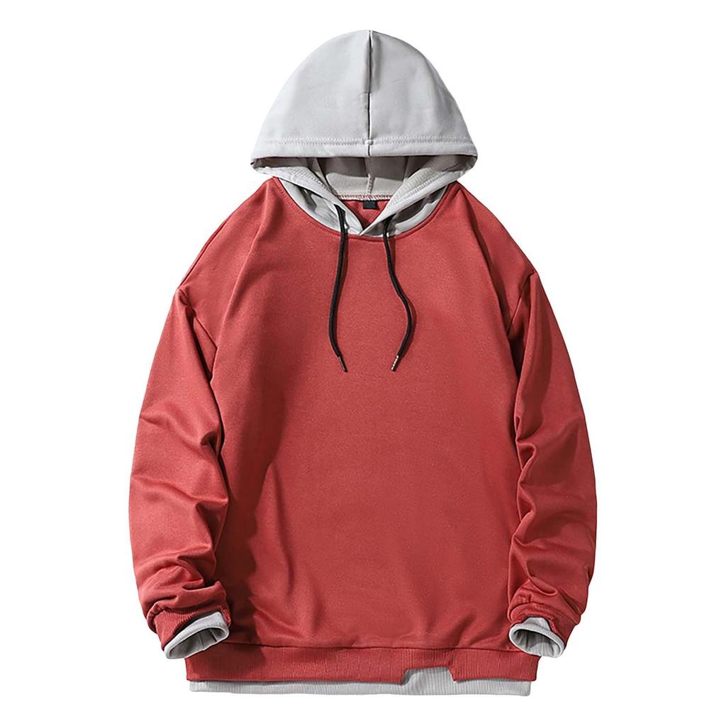 Mens Casual Outdoor Hooded Coat Color Long-leeved Stand Collar Sports Hoodie