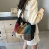 Large Capacity Stitching Contrast Canvas Bag Women's Crossbody Bag Student Class Commuter Bag