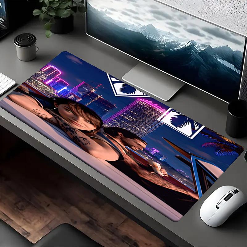 Podložka pod myš s motivem GTA 6, Protiskluzová gumová základna, Multifunkční kancelářská a domácí dekorace, Perfektní pro personalizaci pracovního prostoru.