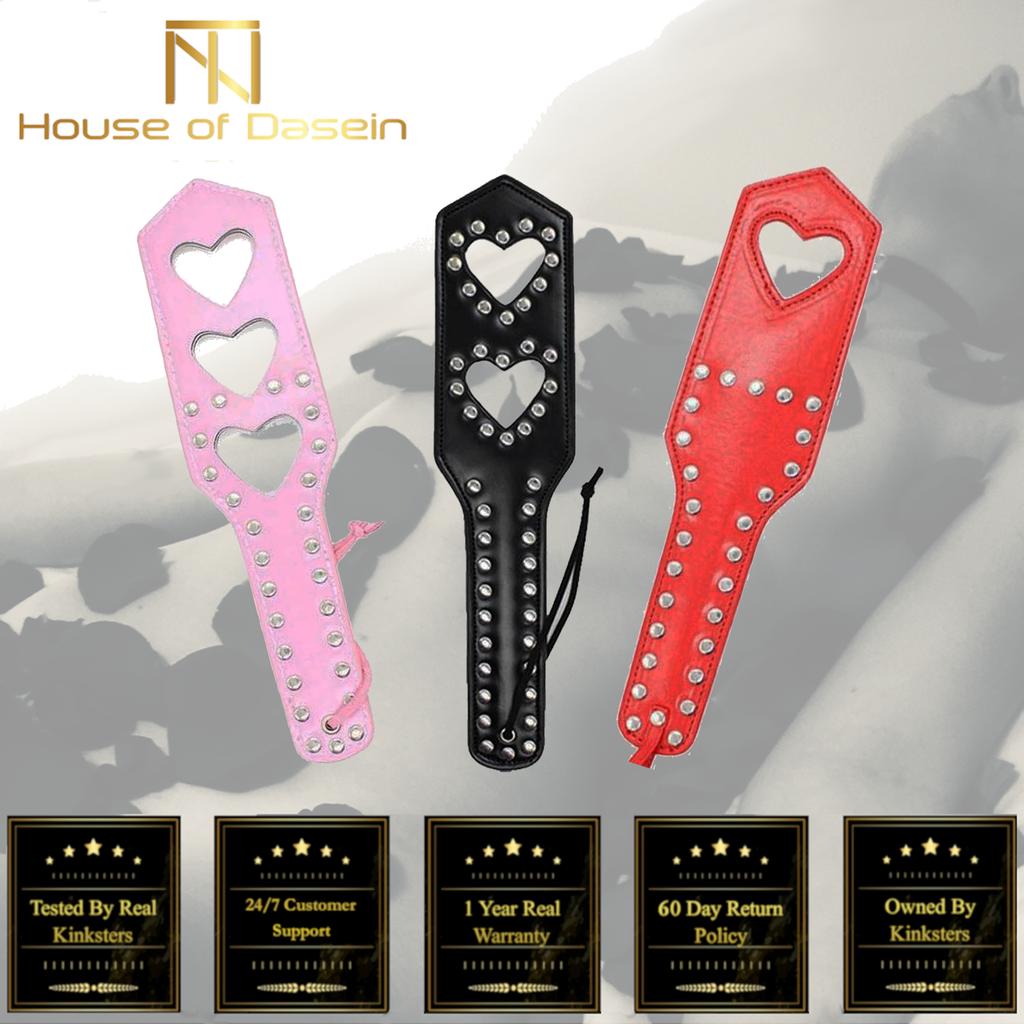 Leather Studded Spanking Paddle Heart Shaped Slave Whip Fetish Paddles