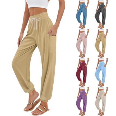 Women's Pocket Drawstring Trousers High Waist Yoga Bohemian Color Casual Pants