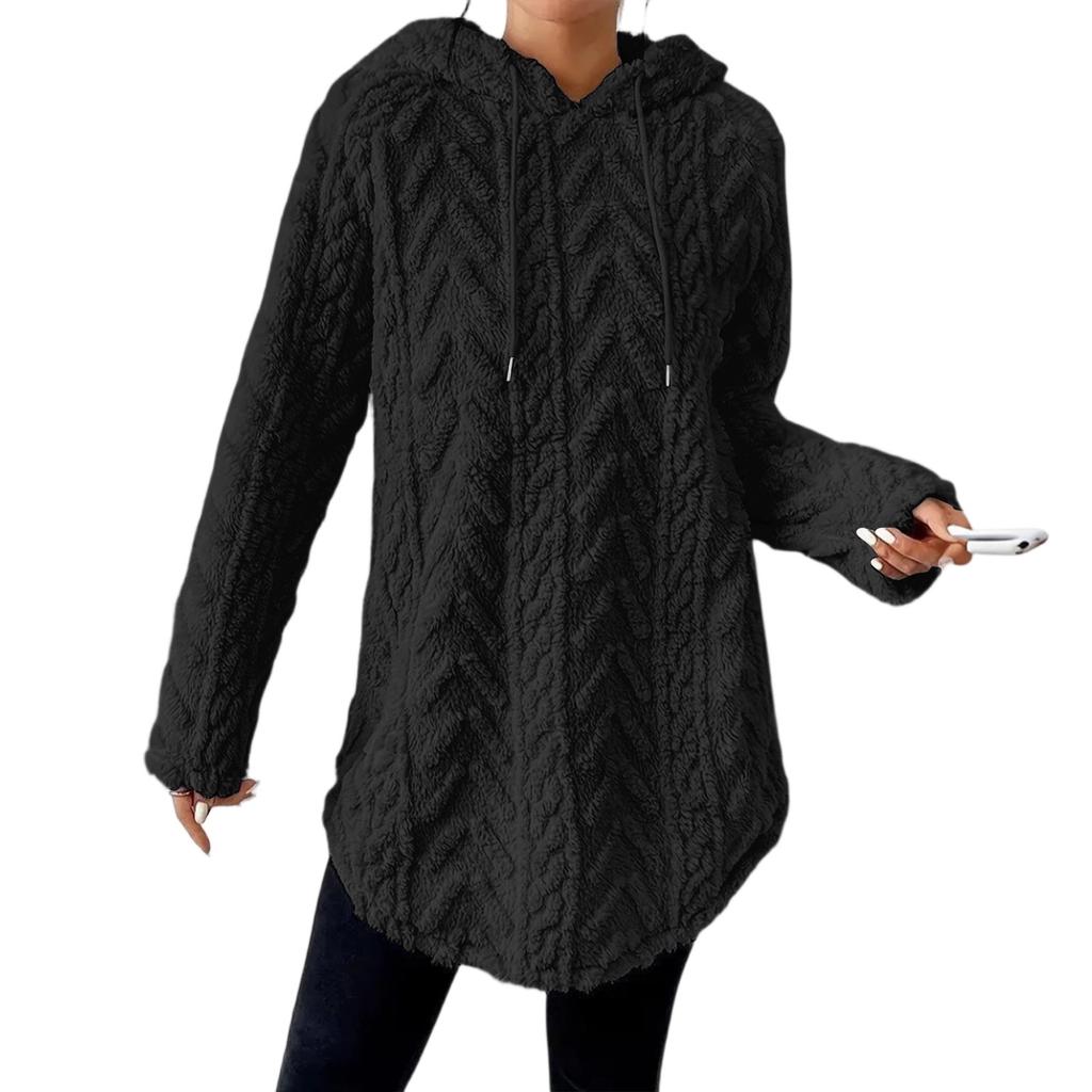 Women's Solid Color Hooded  Long Sleeved Sweatshirt  Slim Fit Drawstring  Sweatshirt