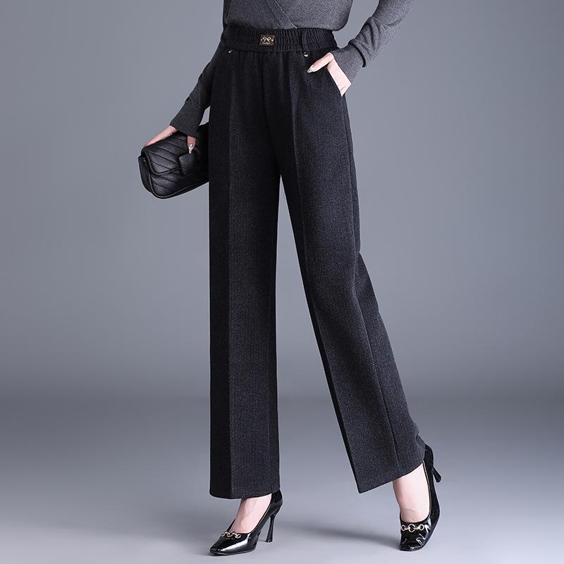 Women's Casual Thick Straight-Leg Pants for Spring, Autumn, and Winter - Suitable for Middle-Aged and Elderly