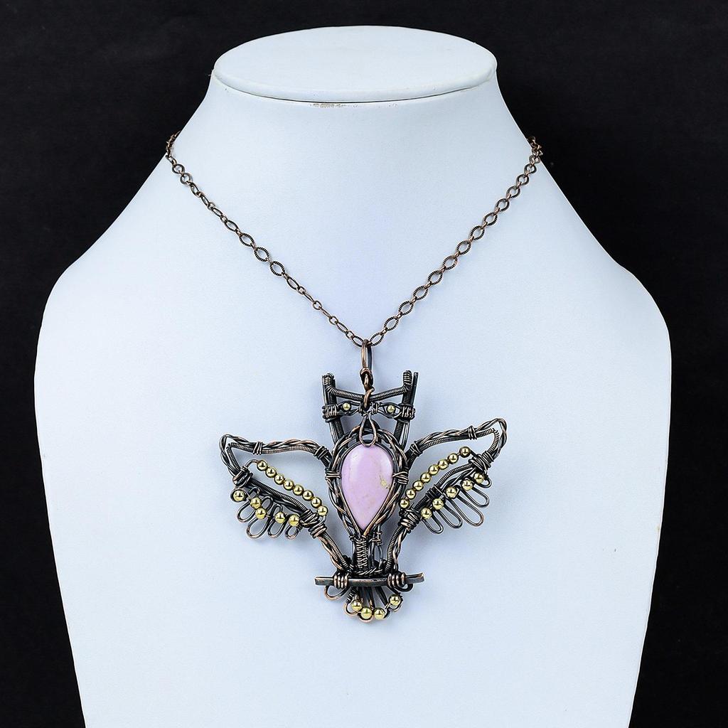 Phosphosiderite Pendant Copper Wire Wrapped Gemstone Jewelry Owl Pendant Ethnic Jewelry Copper Wire Wrap Pendant Handmade Pendant For Gifts