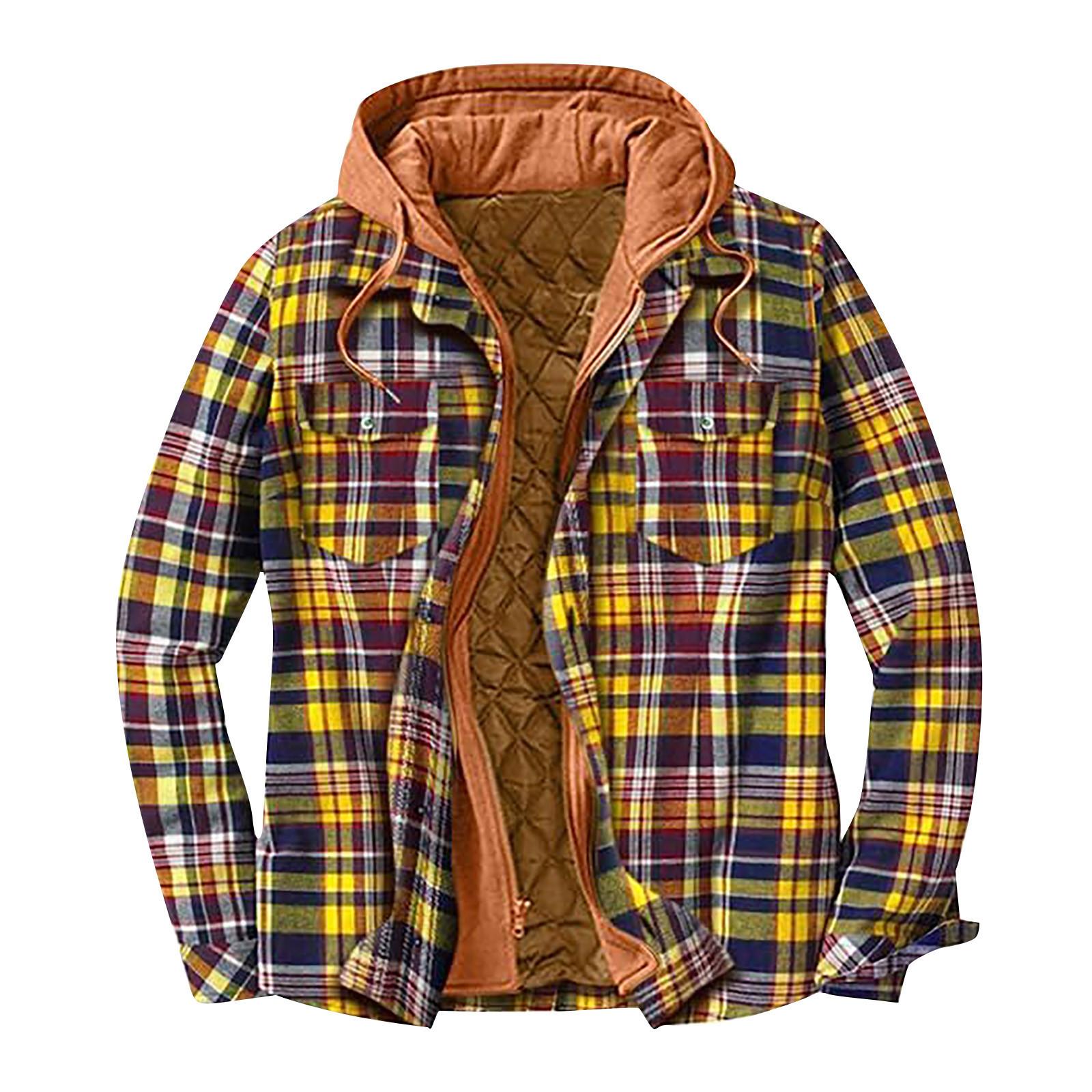 Winter Men S Clothing Autumn And Winter Thickened Cotton-Padded Plaid Long-Sleeved Loose Hooded Jacket Windproof Jacket S