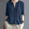 ZANZEA Women Casual V-Neck Solid Color 3/4 Sleeve Loose Blouse