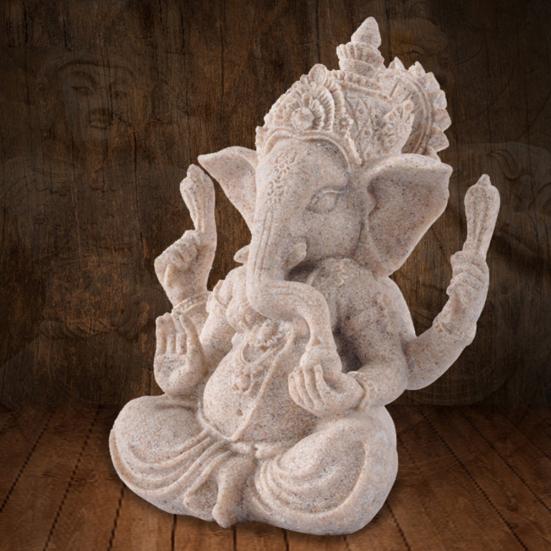 Sandstone Hindu Elephant Statue Ganesha Buddha Sculpture Figurine Home Decor