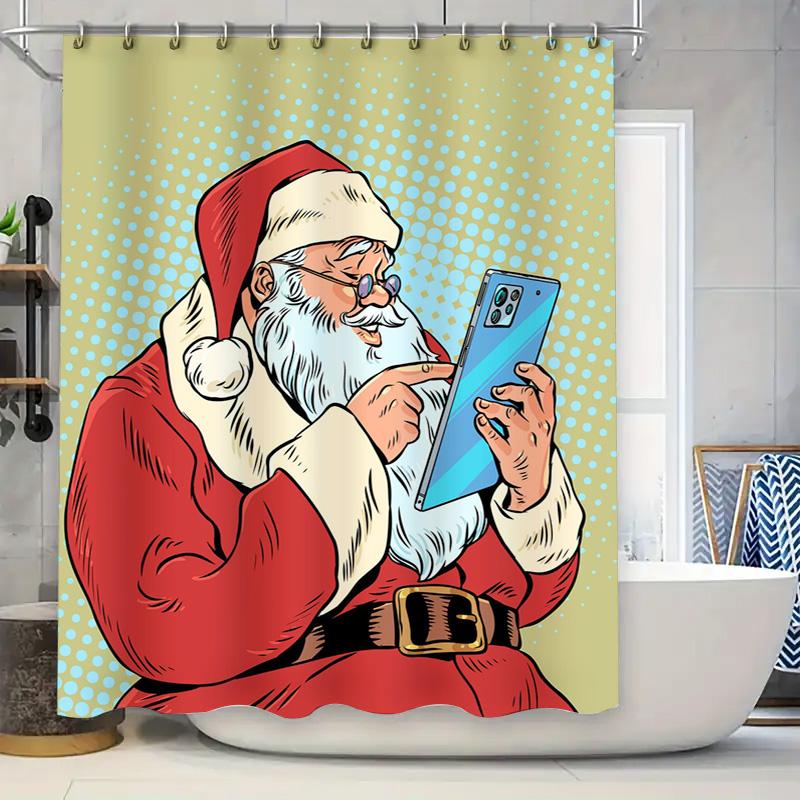 Dein Weihnachtsmann Duschvorhang Weihnachten Badezimmerdeko Festlicher Feiertagsdruck Wasserdichtes Gewebe Wandbehang Heimdekoration Geschenk