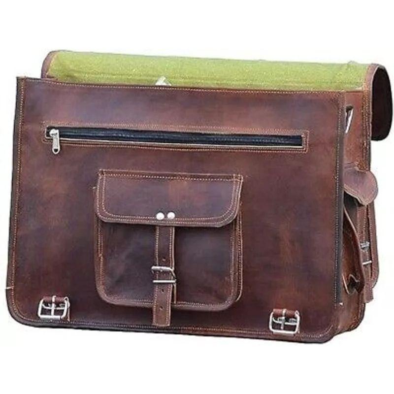 Vintage Brown Leather Messenger Shoulder Laptop Bag Briefcase Leather Bag.