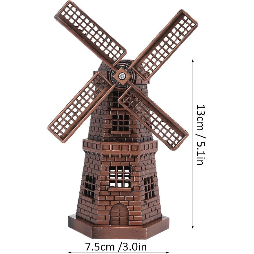 Windmill Ornament Retro Red Bronze Statues, Mini Windmill Statue Vintage European Solid Alloy Material, 3x3x1.5 Inches Exquisite Dutch Windmill