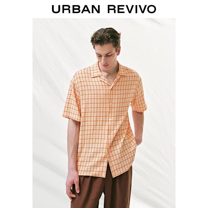 UR Men s 2025 Summer Contrast Plaid Short-Sleeve Casual Shirt M