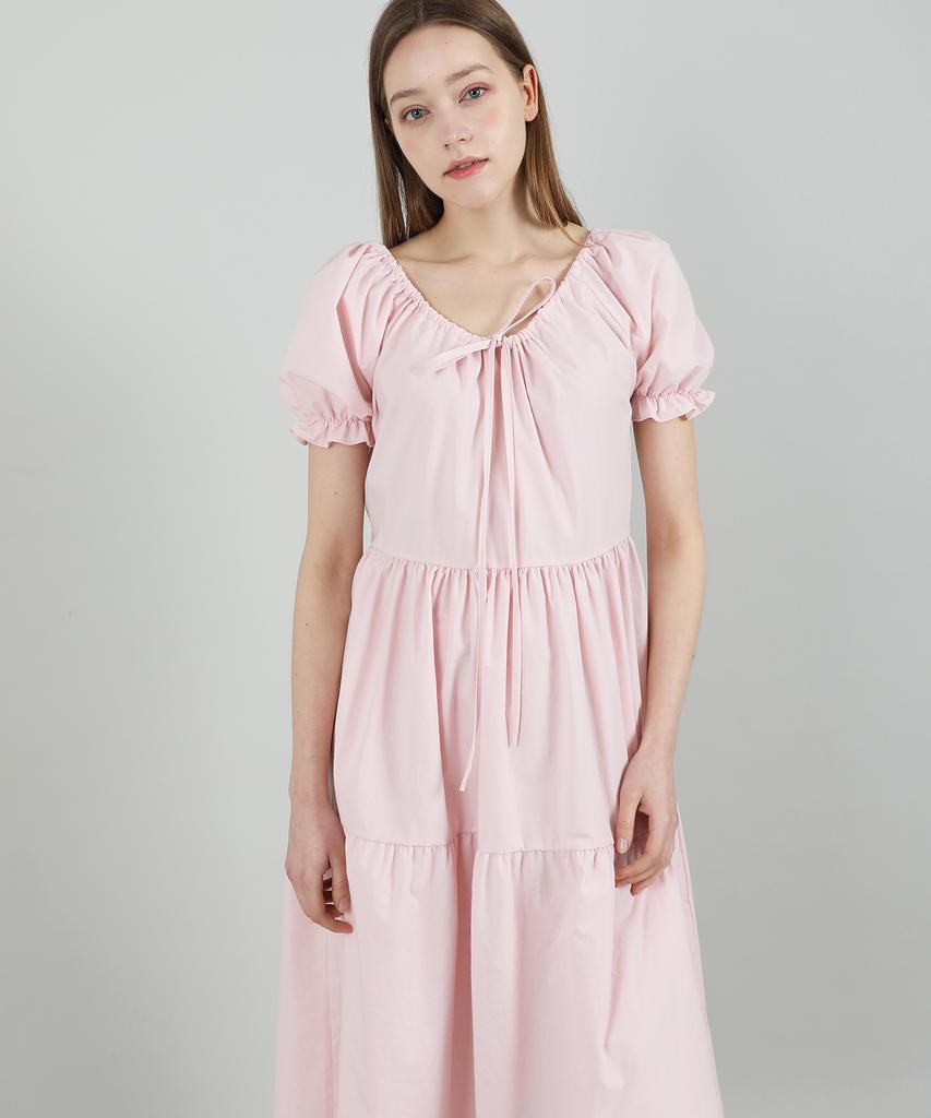 CATTLINE Romantic Shirred Long Dress (Pink)