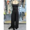 Women's Halterneck Suspender Pleated Waist Backless Jumpsuit