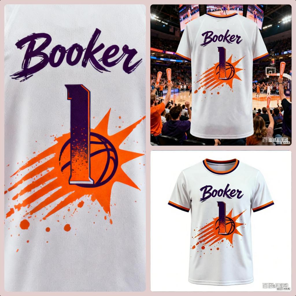 Booker 3D Basketball Number 1 T Shirt American Basketball Top Training Breathable Tee Crew Neck Short Sleeves T-shirt