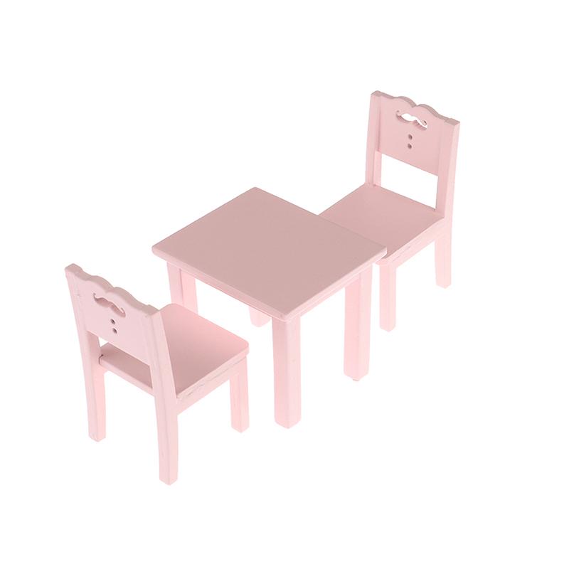 

1:12 миниатюрных деревянных детских столов и стульев для кукольного домика, аксессуары для кукольного домика розовый