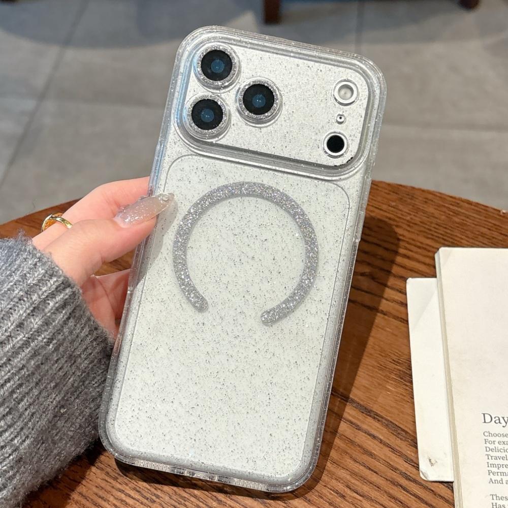 

For Magsafe Magnetic Transparent Case For iPhone 14 15 16 17 Pro Max Bling Glitter Shockproof Protection Acrylic Bumper Cover iPhone 14 білий