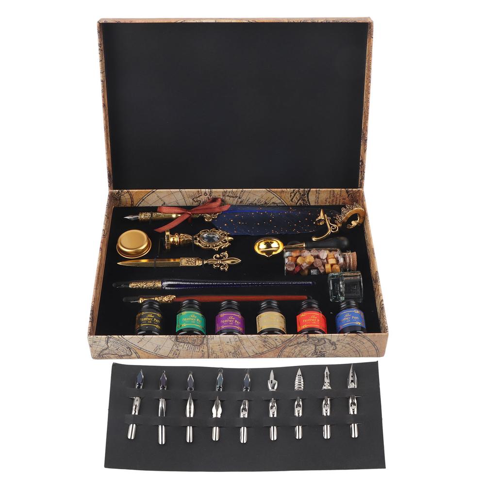 Feather Pen Set European Style British Retro Lacquer Stamp Dipped In Water Quill Pen Set with