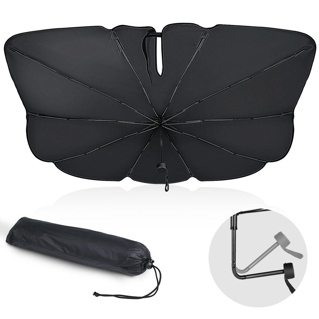 Přední sluneční clona do auta Vylepšená flexibilní středová tyč a deset zesílených vláken Deštník Sluneční clona do auta s otvorem pro zpětné zrcátko Lehká Teplo UV Ohýbatelná žebra