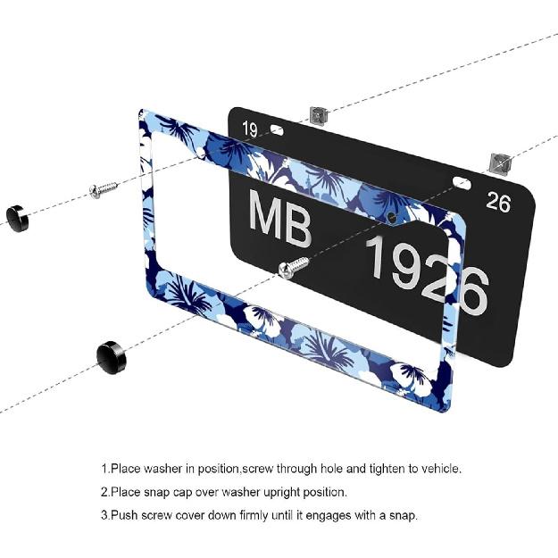 Hawaiian Blue Flowers License Plate Holder Frame Cover Beautiful Floral Car Accessories Stainless Aluminum Steel Auto Parts Car Tag Frame Decorative