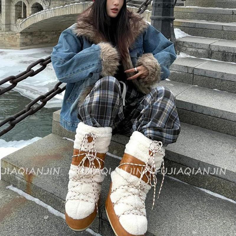 Womens Fuzzy Denim Jacket Elegant Style Loose Fit Slimming Outerwear
