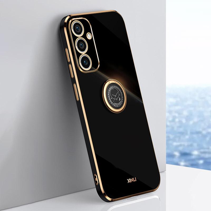XINLI Pour Samsung Galaxy A55 5G Coque de Téléphone Portable Bord Doré Électroplaqué Coque avec Béquille