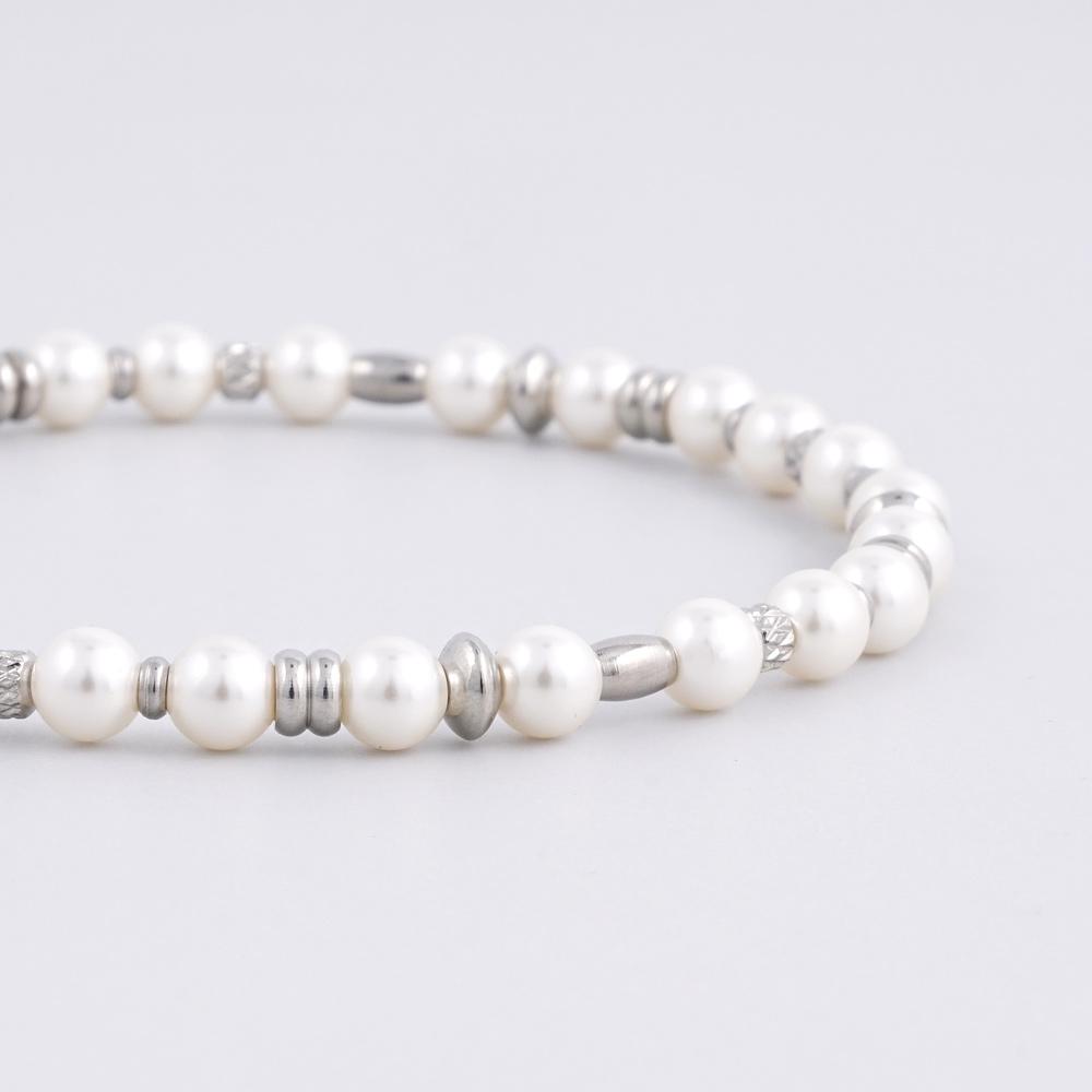 Jbans Classic Silver Metal Point 5Mm Exposed Pearl Bracelet (C2401Ac1073_Iv)