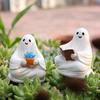 Yousheng 2 szt. Ozdoby siedzącego ducha Figurka ducha czytającego Żywiczny duch trzymający statuetkę rośliny doniczkowej Dekoracja Halloween na szafkę kominek