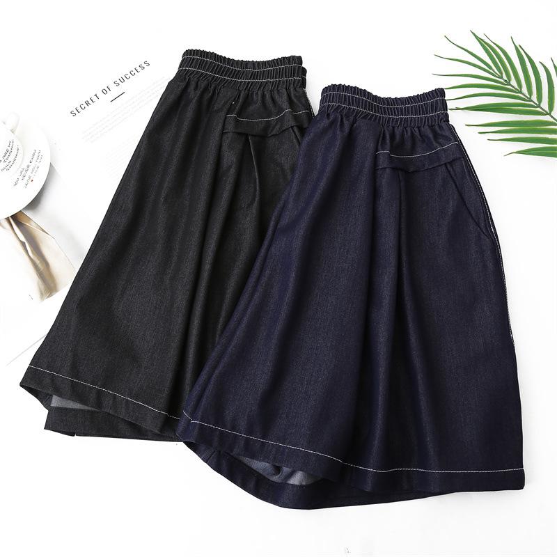 Plus Size Women's High-Waisted Wide-Leg Tencel Denim Shorts with Elastic Waist 