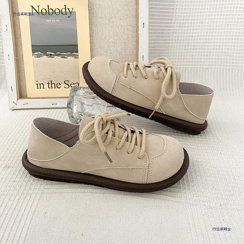Maillard leather shoes new thick-soled soft-soled lace-up casual flat-soled retro single shoes