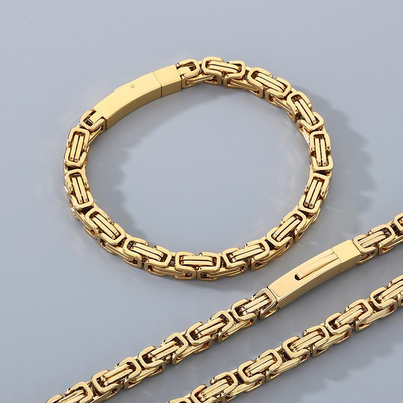 Bracciale Bizantino Personalizzato, Acciaio al Titanio Placcato Sottovuoto Catena Imperatore Fibbia Magnetica Set Collana da Uomo