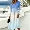 Women's Gradient Print Long Sleeve V-Neck Dress with Pockets Casual Fashionable