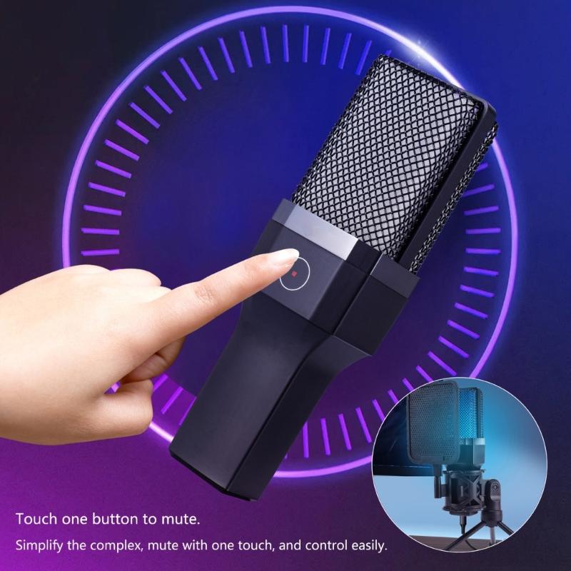 Upgrades Desktop Microphone Set 7 Color LED USB Plugs & Plays Connectivity Versatile Condenser Microphone with Stand