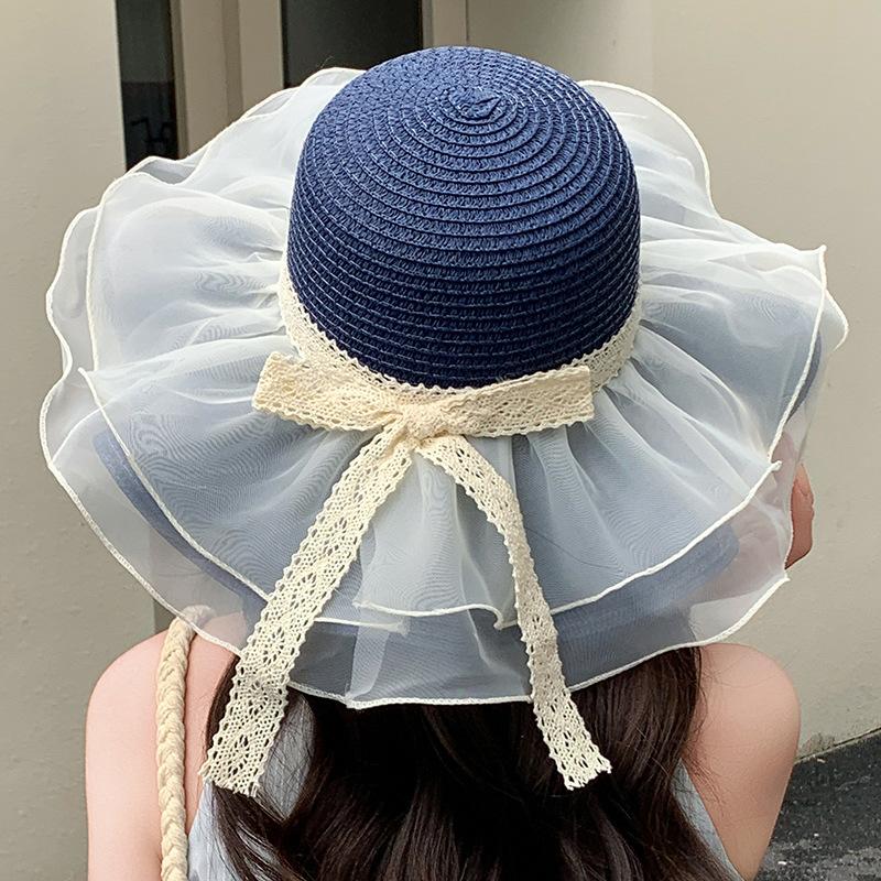 Summer Bowknot Sun Hat for Women Wide Brim Beach Vacation Hat Outdoor UV Protection Sunhat Sweet Straw Hat
