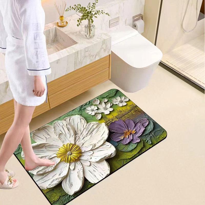 Soft, Non-Slip Daisy Diatom Mud Bathroom Mat - Quick-Dry & Thick Water-Absorbent Floor Mat