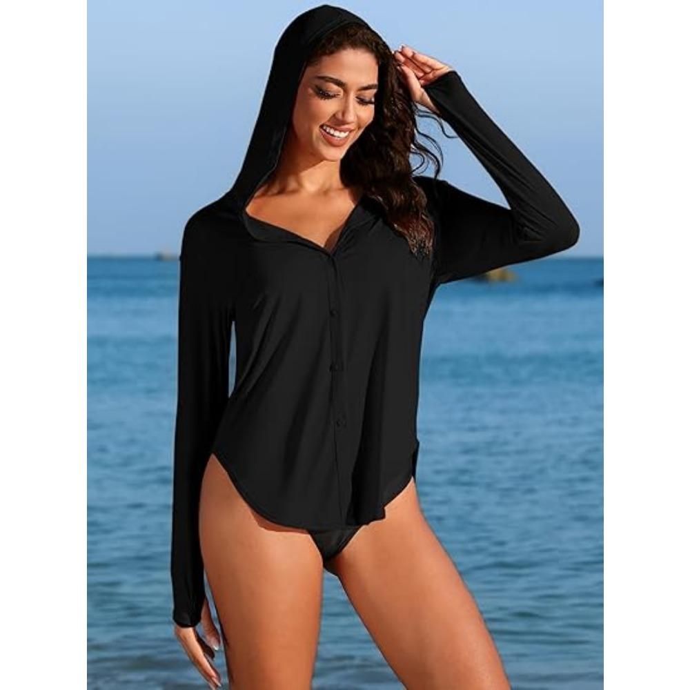 CHARMLEAKS Women Rash Guard UPF 50+ Sun Protection Clothing Button Down SPF Hoodie Beach Shirts