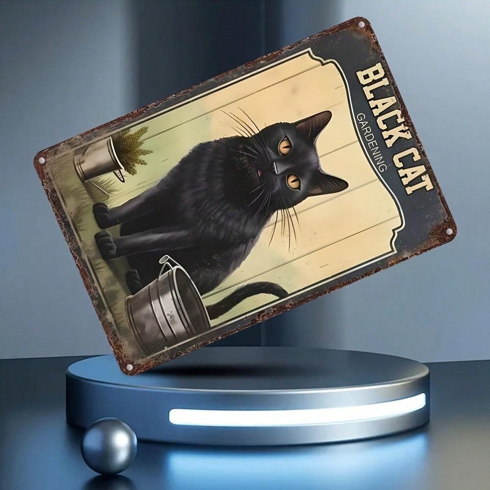Vintage Black Cat Metal Wall Sign Retro Home Decor Iron Tin Art