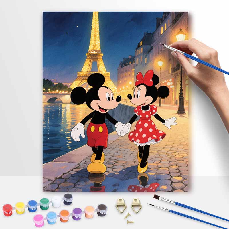 Disney Mickey Minnie Mouse Paris Eiffel Tower Paint by Numbers Painting Art Kit Home Decor Gift