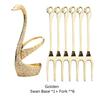 Stainless Steel Swan Base Holder with 3 Dessert Forks Coffee Spoons Set Tableware Home Decor Swan Base Holder Fruit Forks Set