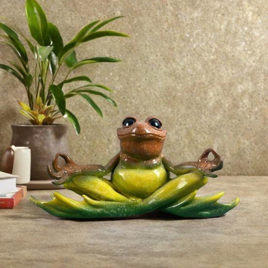 Meditation Frog Statue Sitting Frog Figurine Resin Animal Sculpture Indoor Outdoor Garden Desktop Decoration Ornament