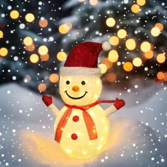 Christmas Lighted Snowman Decoration Collapsible White Snowman with Built-in Lights Battery Operated Light-Up Christmas Decoration for Porch Yard Lawn