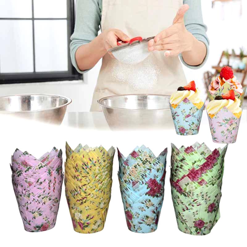 50Pcs Tulip Muffin Cupcake Paper Cups Oilproof Cupcakes Liner Baking Muffin Cup Cake Holder Decorating Tools Muffin Wrap Cases